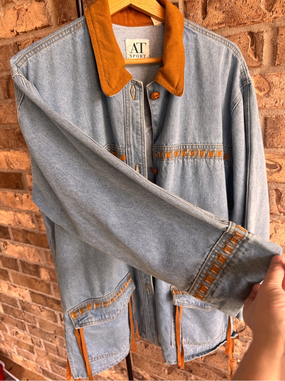 Vintage AT Sport Denim Jacket S Fringe Western Southwestern Boho Oversized - Picture 10 of 16